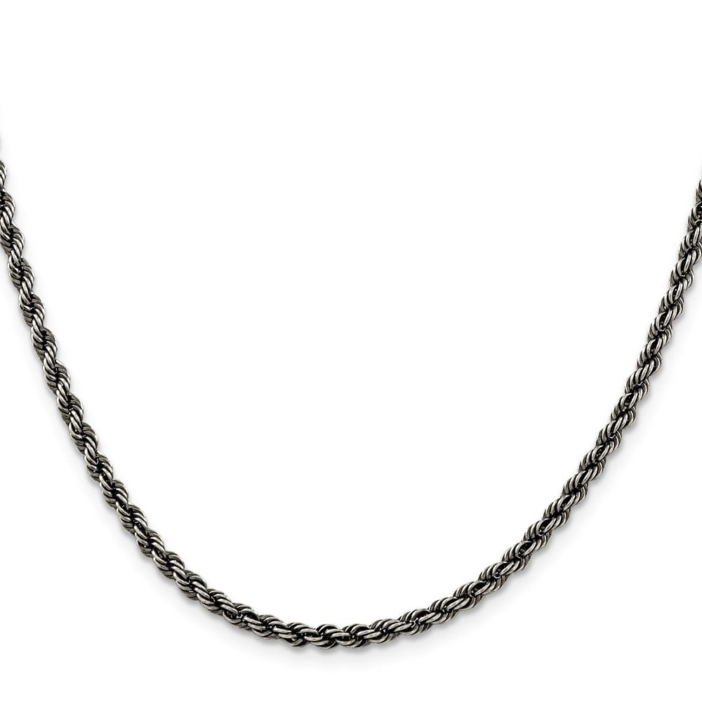 Sterling Silver Ruthenium-plated 3.4mm Rope Chain Necklace