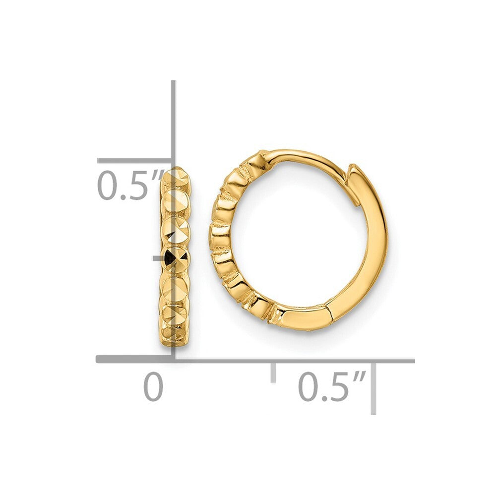 14k Yellow Gold Diamond-cut 2x12mm Hinged Hoop Earrings Gift for Women