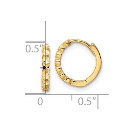 14k Yellow Gold Diamond-cut 2x12mm Hinged Hoop Earrings Gift for Women