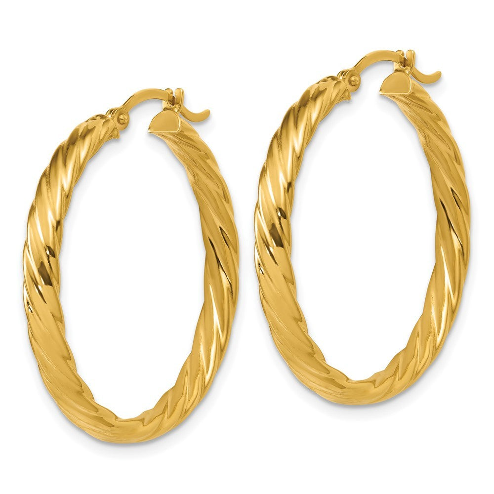 14k Yellow Gold Large 3mm Patterned Hoop Earrings