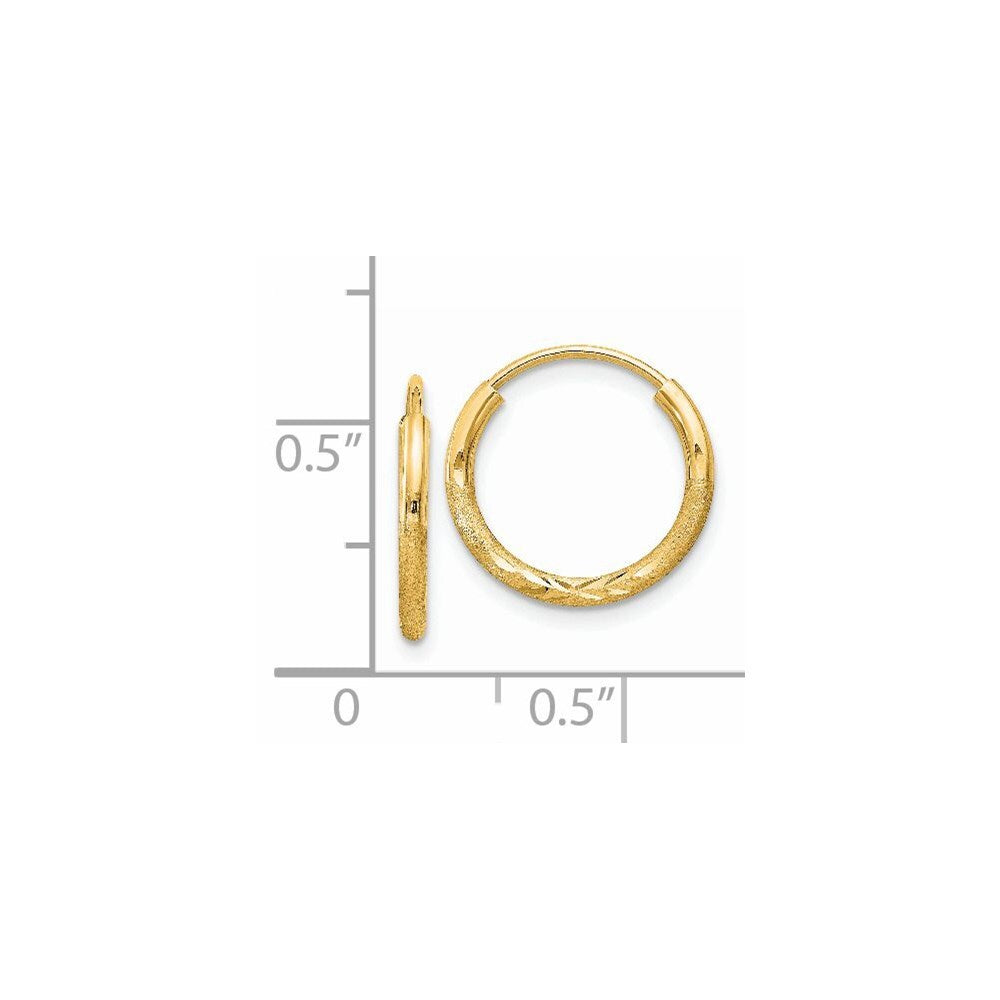 14k Yellow Gold 1.5mm Satin Diamond-cut Endless Hoop Earrings Gift for Women