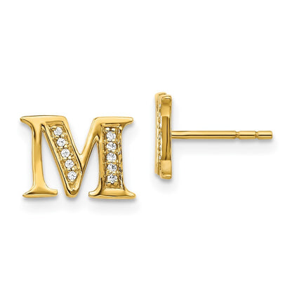 14k Yellow Gold Diamond Initial M Stud Earrings Gift for Women