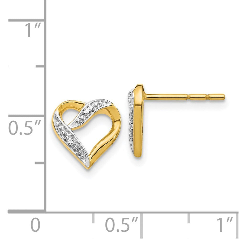 14k Yellow Gold and Rhodium Marquise Diamond Heart Stud Earrings Gift for Women