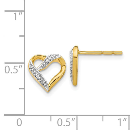 14k Yellow Gold and Rhodium Marquise Diamond Heart Stud Earrings Gift for Women