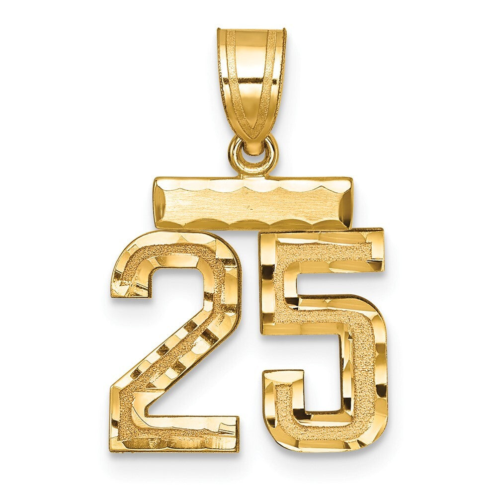 14k Yellow Gold Small Brushed Diamond-cut Number 25 Charm Pendant for Women