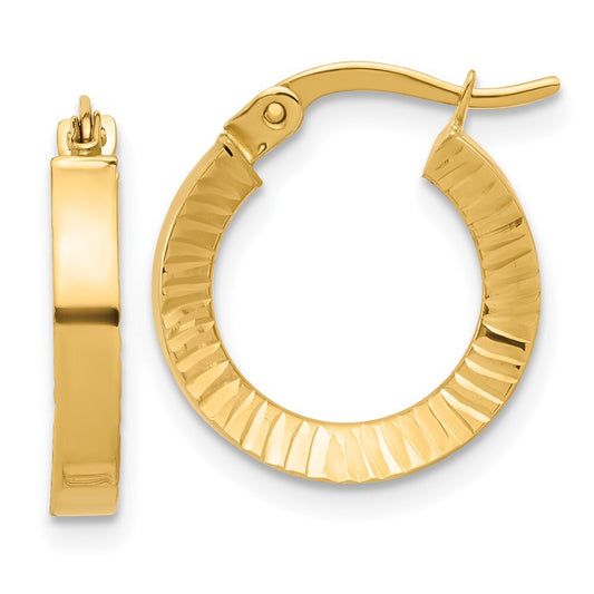 14k Yellow Gold Polished and Diamond-cut Hoop Earrings Gift for Women
