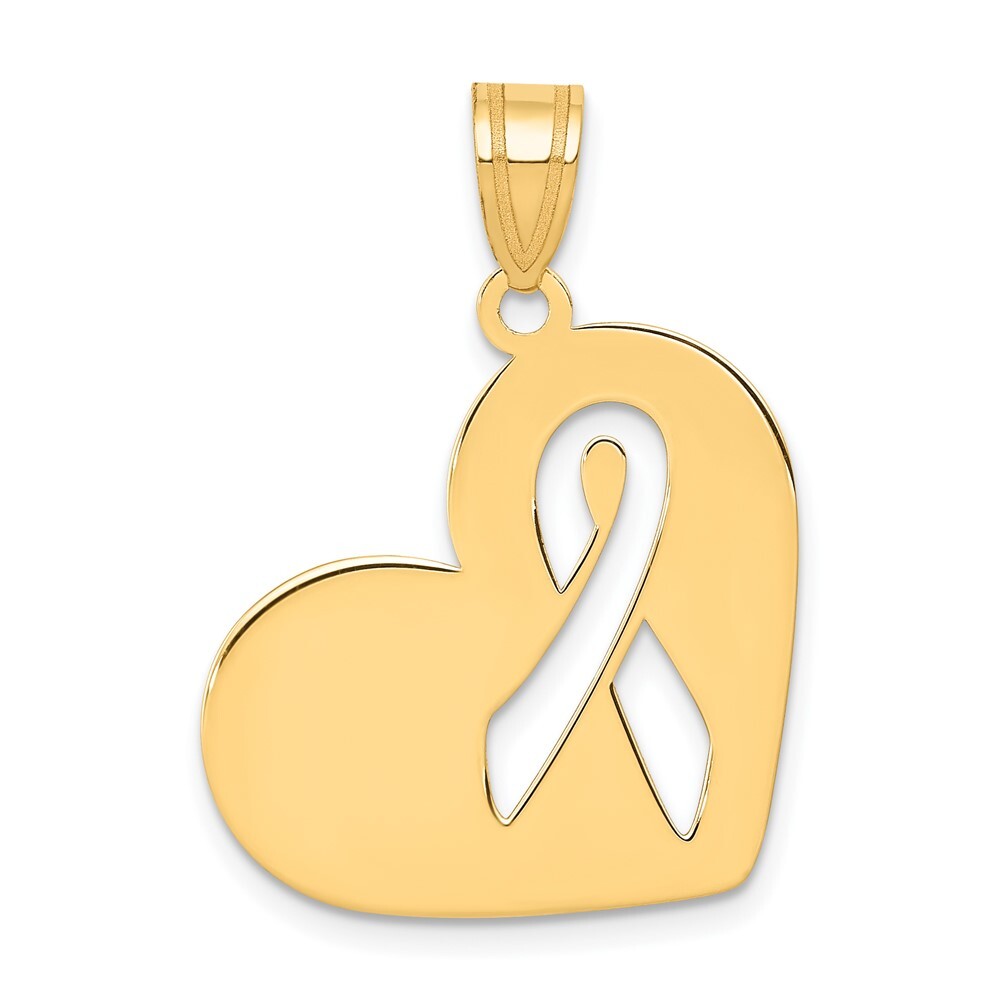 14k Yellow Gold Heart Cut Out Awareness Ribbon Charm Pendant for Women