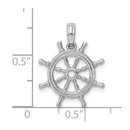 14k White Gold 3-D Ships Wheel Charm Pendant for Women