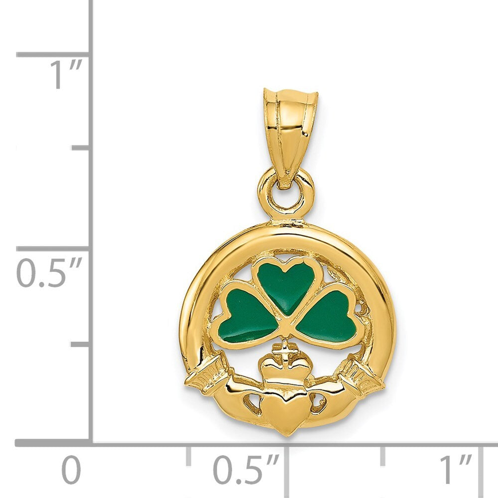 14k Yellow Gold Enameled Claddagh Charm Pendant for Women