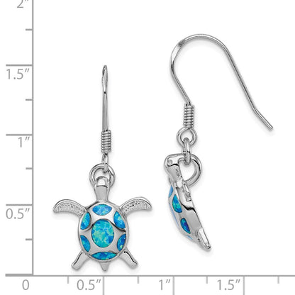 Sterling Silver Polished Created Blue Opal Turtle Shepherd Hook Earrings