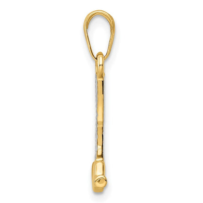 14k Yellow Gold and White Rhodium Diamond-Cut Hammer Pendant