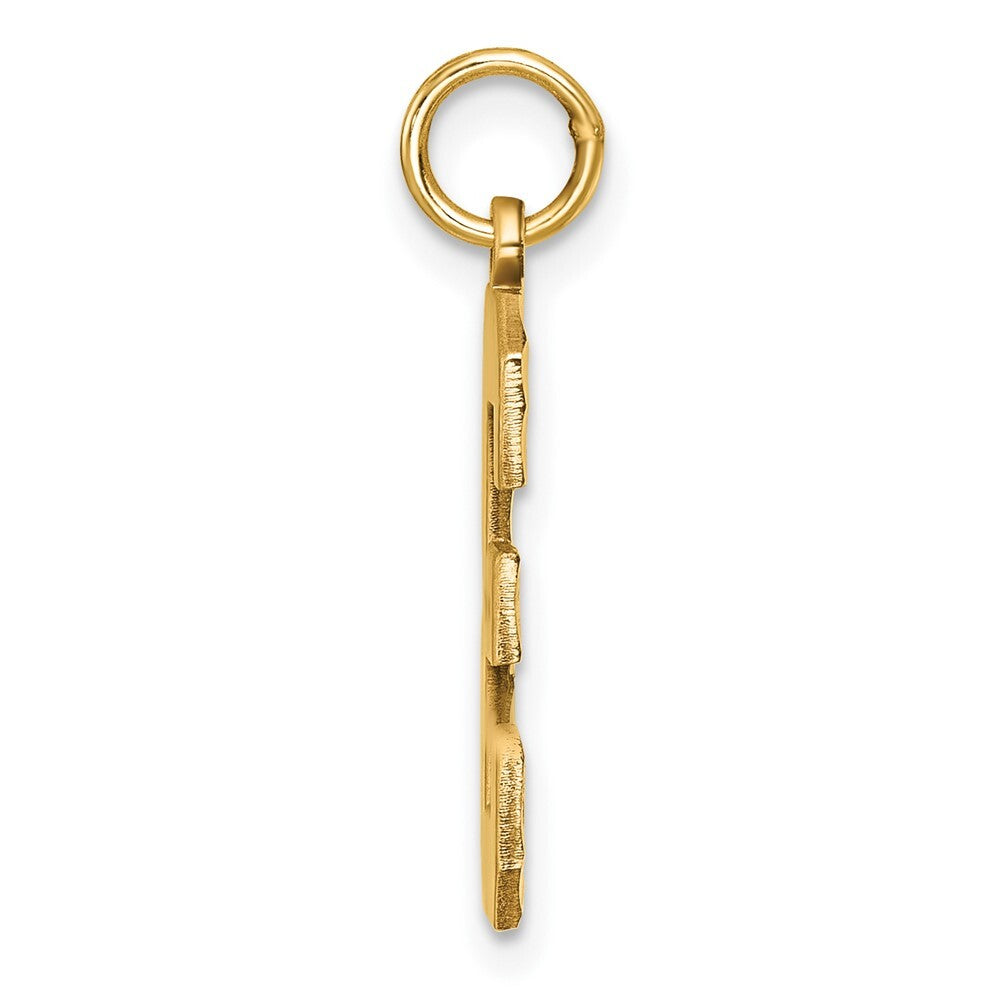 14k Yellow Gold Large Brushed Diamond-cut Number 3 Charm Pendant for Women