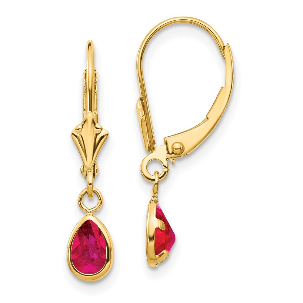 14k Yellow Gold 6x4mm Ruby/July Leverback Earrings