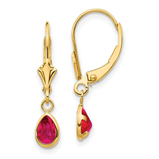 14k Yellow Gold 6x4mm Ruby/July Leverback Earrings