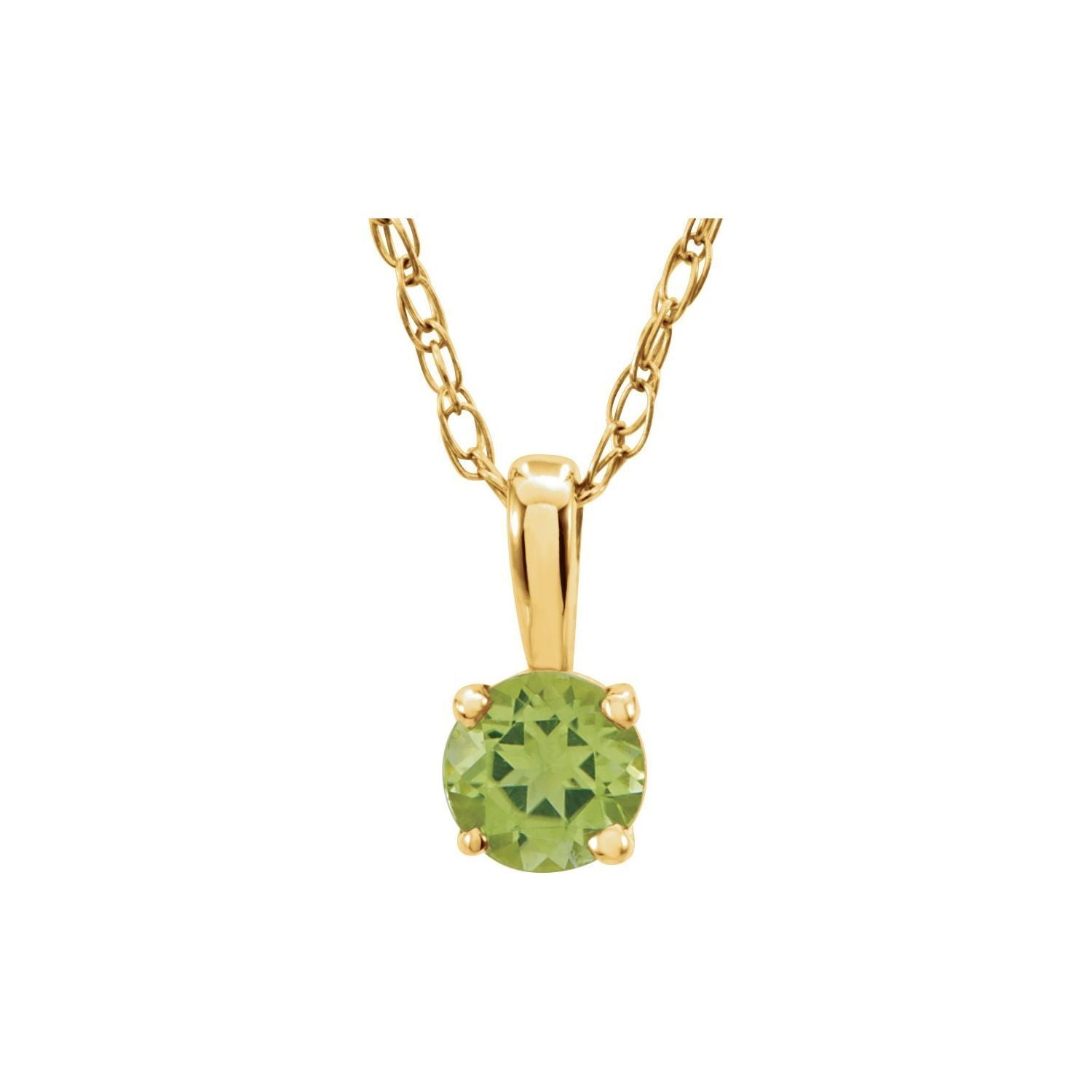 14k Yellow Gold 3 mm Peridot Solitaire Pendant Necklace 14"