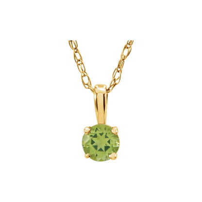 14k Yellow Gold 3 mm Peridot Solitaire Pendant Necklace 14"