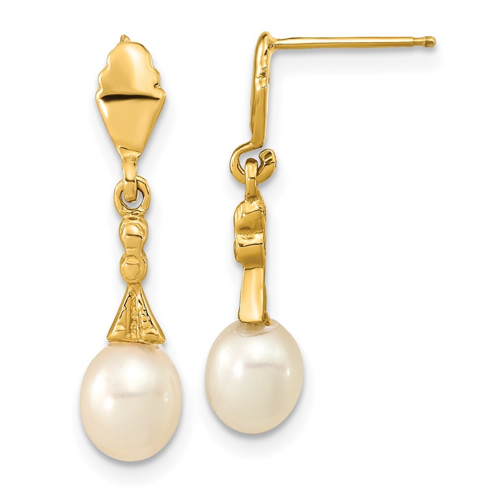 14k Yellow Gold 5-6mm White Teardrop Freshwater Cultured Pearl Dangle Earrings
