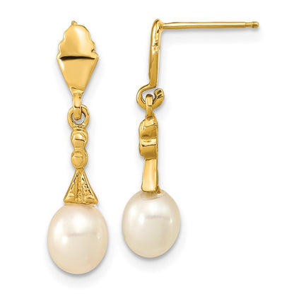 14k Yellow Gold 5-6mm White Teardrop Freshwater Cultured Pearl Dangle Earrings