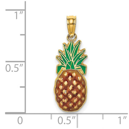 14k Yellow Gold w/ Enamel 2-D Pineapple Charm