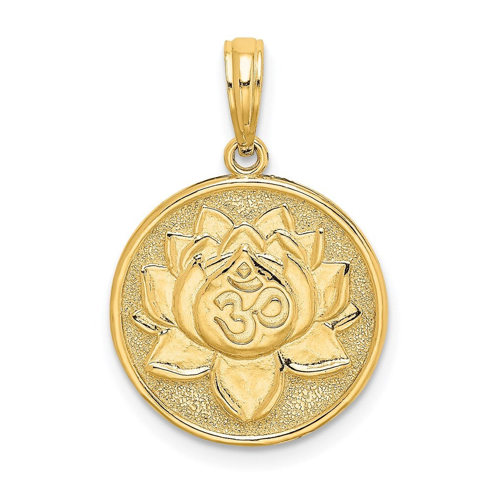 14k Yellow Gold Enameled Om Lotus Flower on Reverse Charm Pendant for Women