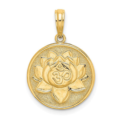 14k Yellow Gold Enameled Om Lotus Flower on Reverse Charm Pendant for Women