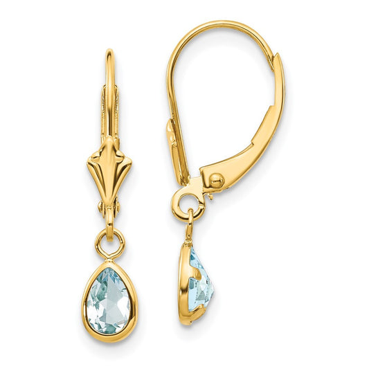 14k Yellow Gold 6x4mm Aquamarine Stud Earrings