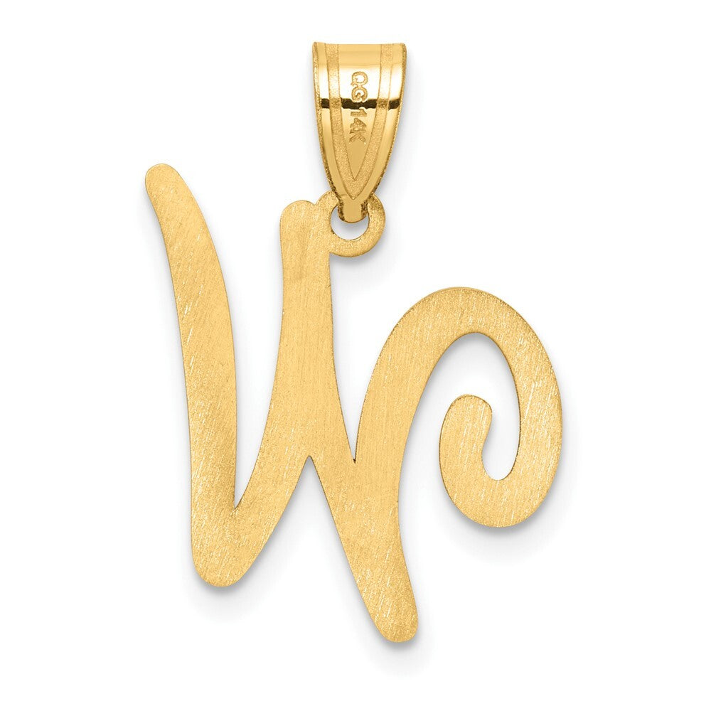14k Yellow Gold Script Letter W Initial Pendant for Women