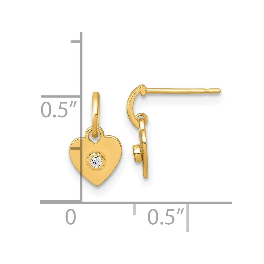 14k Yellow Gold Polished Cubic Zirconia Heart Dangle Earrings Gift for Women