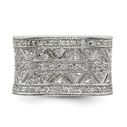 Sterling Silver Rhodium-plated Polished Cubic Zirconia Vintage Ring Size 8