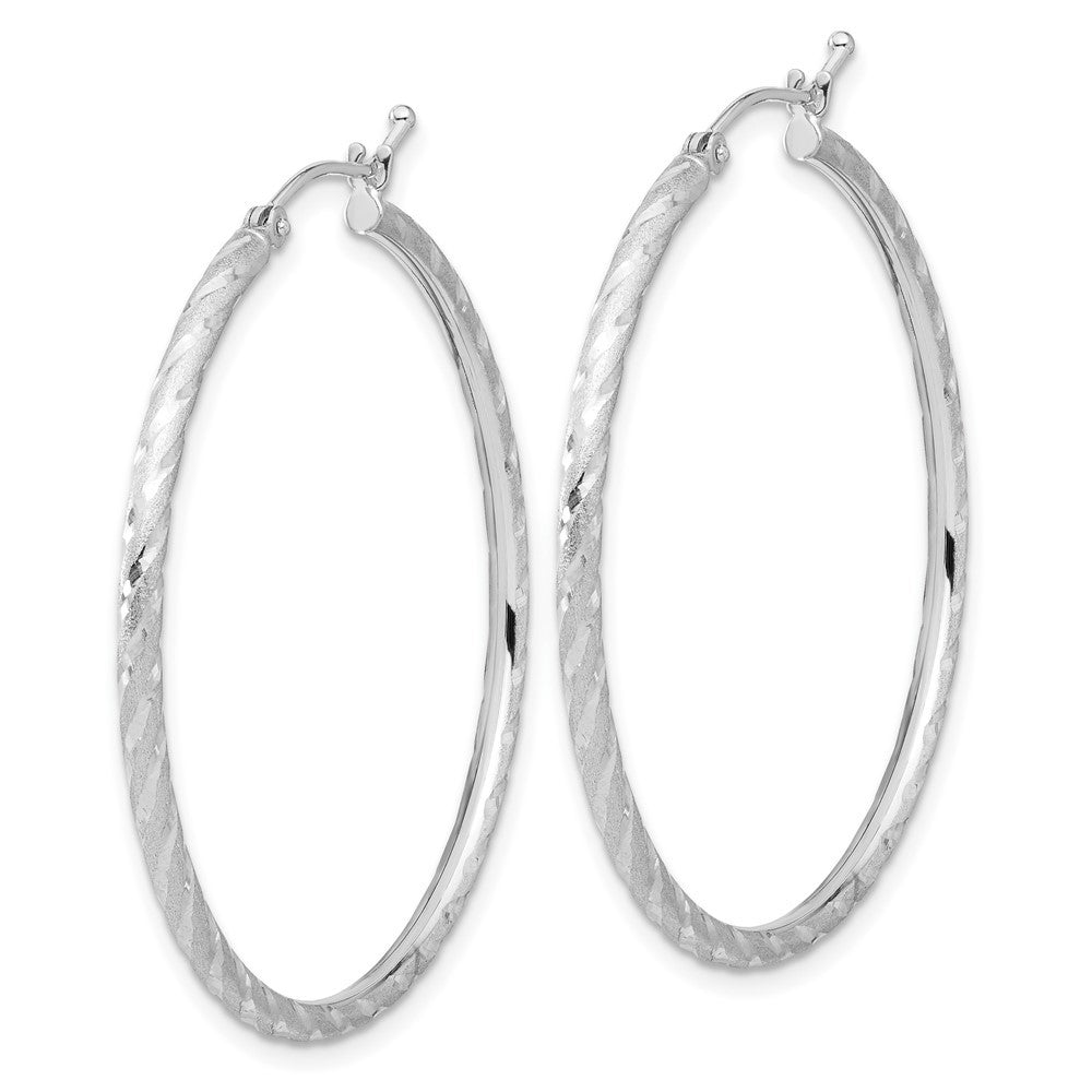 14k White Gold Polished and Satin Diamond-Cut 2mm Hoop Earrings