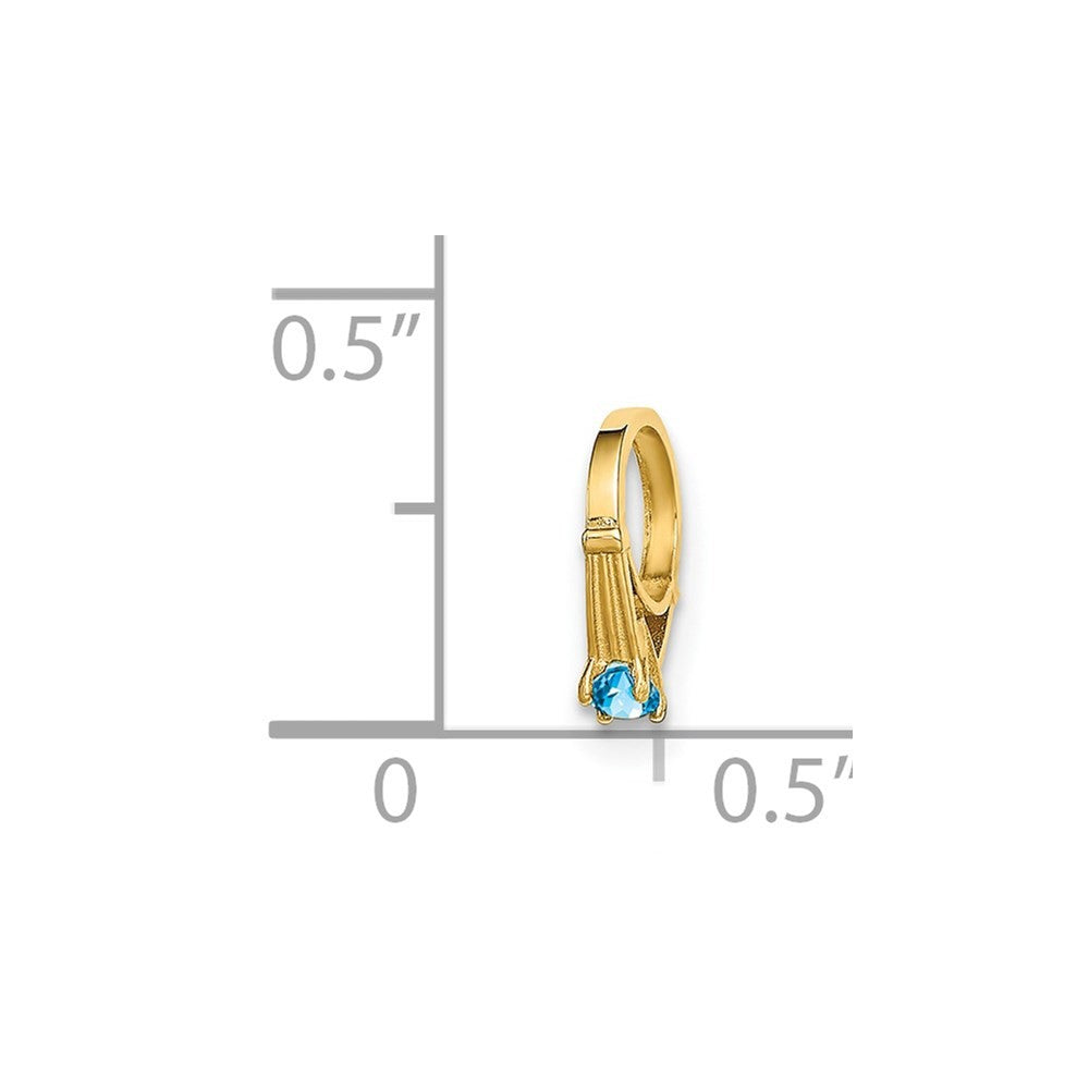 14k Yellow Gold 3-D December Ring with Aqua CZ Charm