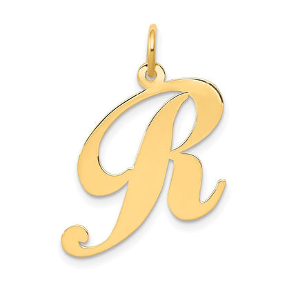 14k Yellow Gold Large Fancy Script Letter R Initial Charm Pendant for Women