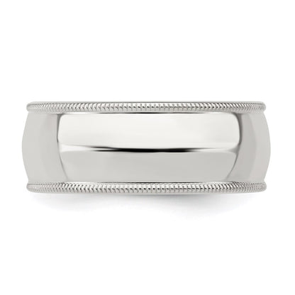Sterling Silver 8mm Comfort Fit Half Round Milgrain Size 9 Band