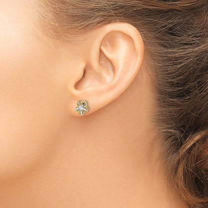 14k Yellow Gold w/Rhodium Diamond-cut Flower Stud Earrings