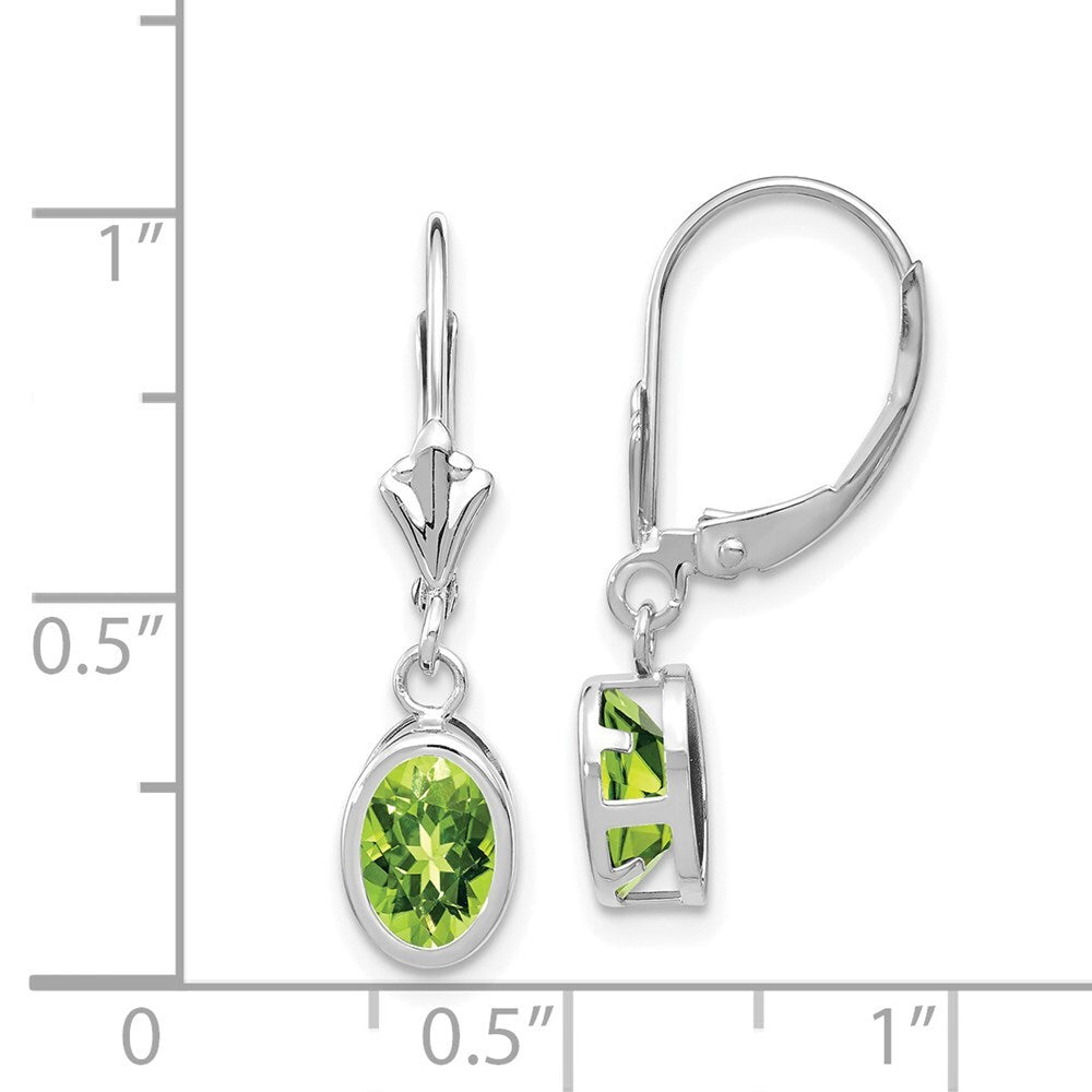 14k White Gold 7x5mm Oval Peridot Leverback Earrings Gift for Women