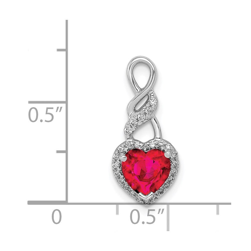14k White Gold Diamond and .75 Ruby Heart Chain Slide Pendant for Women