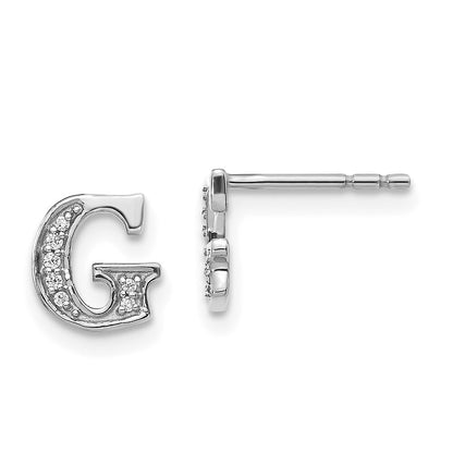 14k White Gold Diamond Initial G Stud Earrings Gift for Women