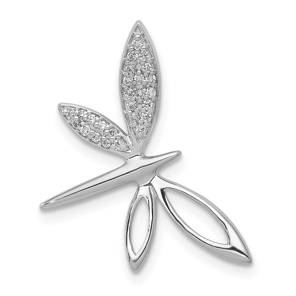 14k White Gold Diamond Dragonfly Chain Slide Pendant for Women