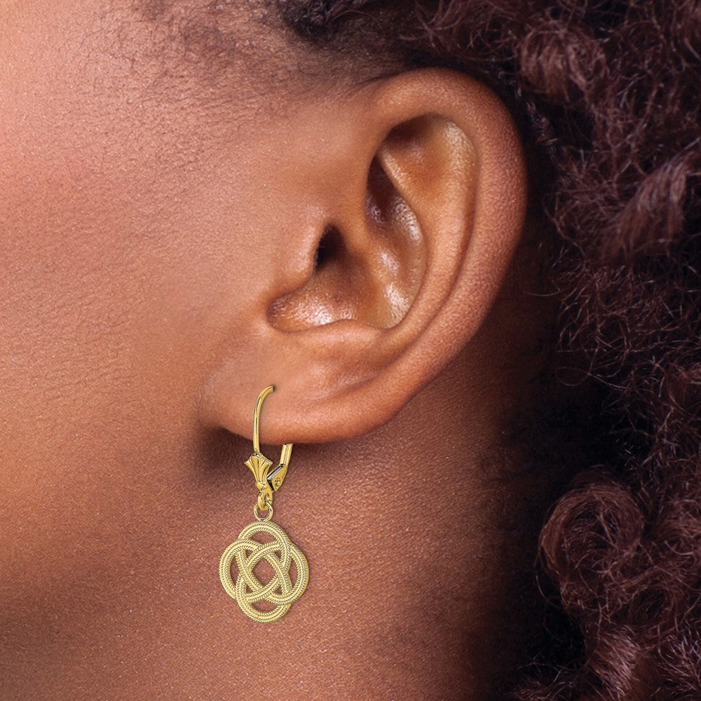 14k Yellow Gold Small Celtic Eternity Knot Circle Drop Dangle Earrings