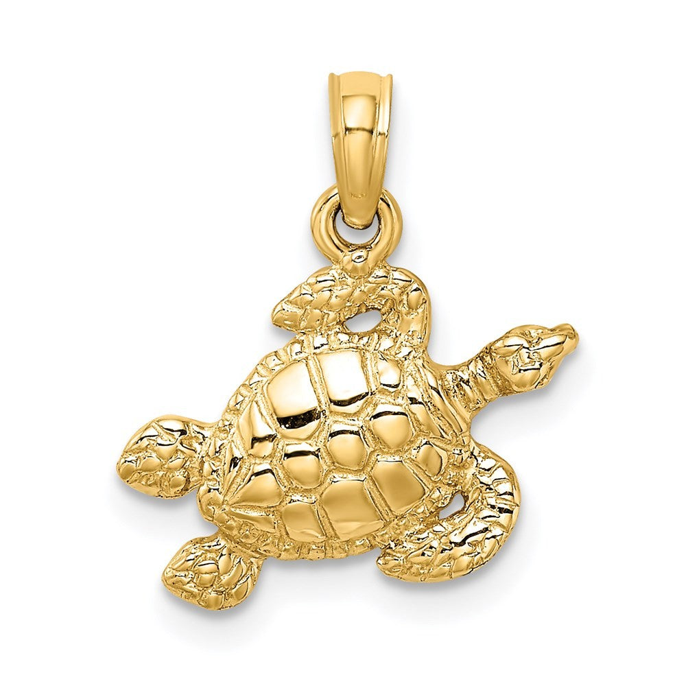 14k Yellow Gold Textured Sea Turtle Charm Pendant