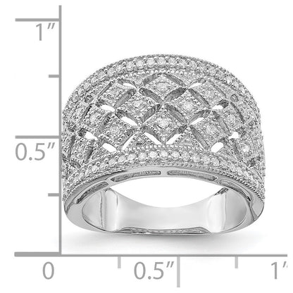 Sterling Silver Rhodium Plated Fancy Diamond Band Ring