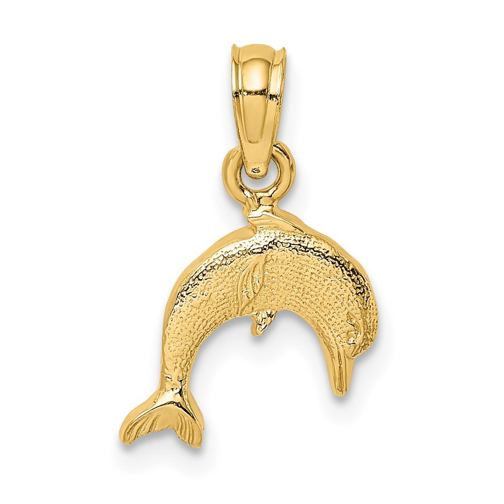 14k Yellow Gold Textured Mini Dolphin Jumping Charm