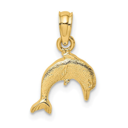 14k Yellow Gold Textured Mini Dolphin Jumping Charm