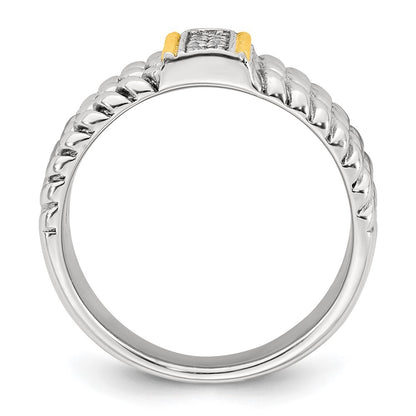 Sterling Silver with 14k Accent Antiqued Polished CZ Triple Twisted Ring
