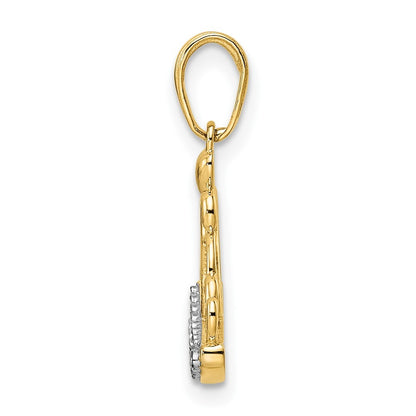 14k Yellow Gold and White Rhodium Diamond-cut Crown Pendant for Women