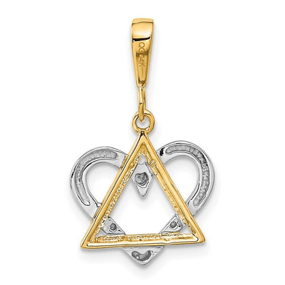 14k Two-tone Gold Star of David Heart Pendant for Women