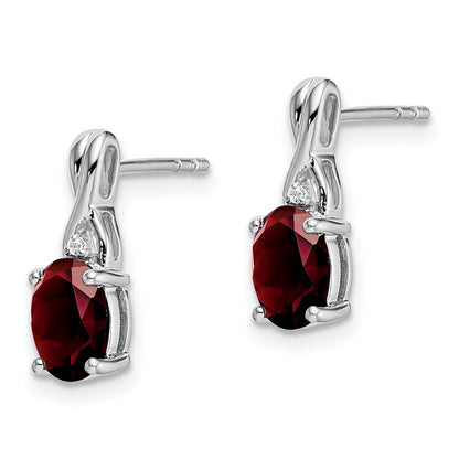 14k White Gold Oval Garnet and Diamond Drop & Dangle Earrings