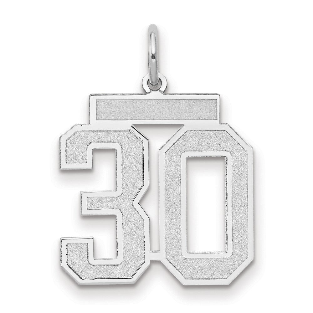 14k White Gold Medium Satin Number 30 Charm Pendant
