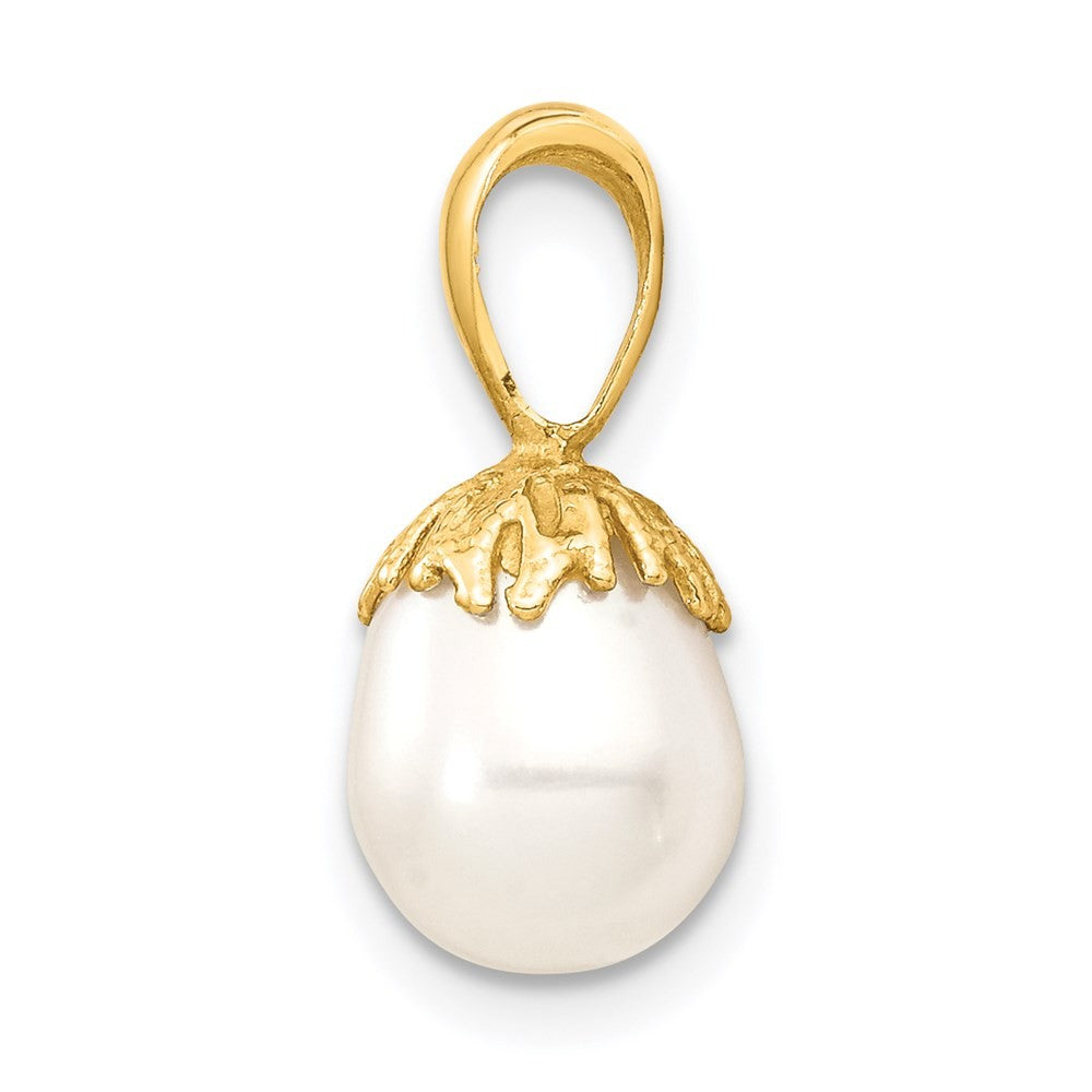 14k Yellow Gold 7-8mm White Rice Freshwater Cultured Pearl Pendant