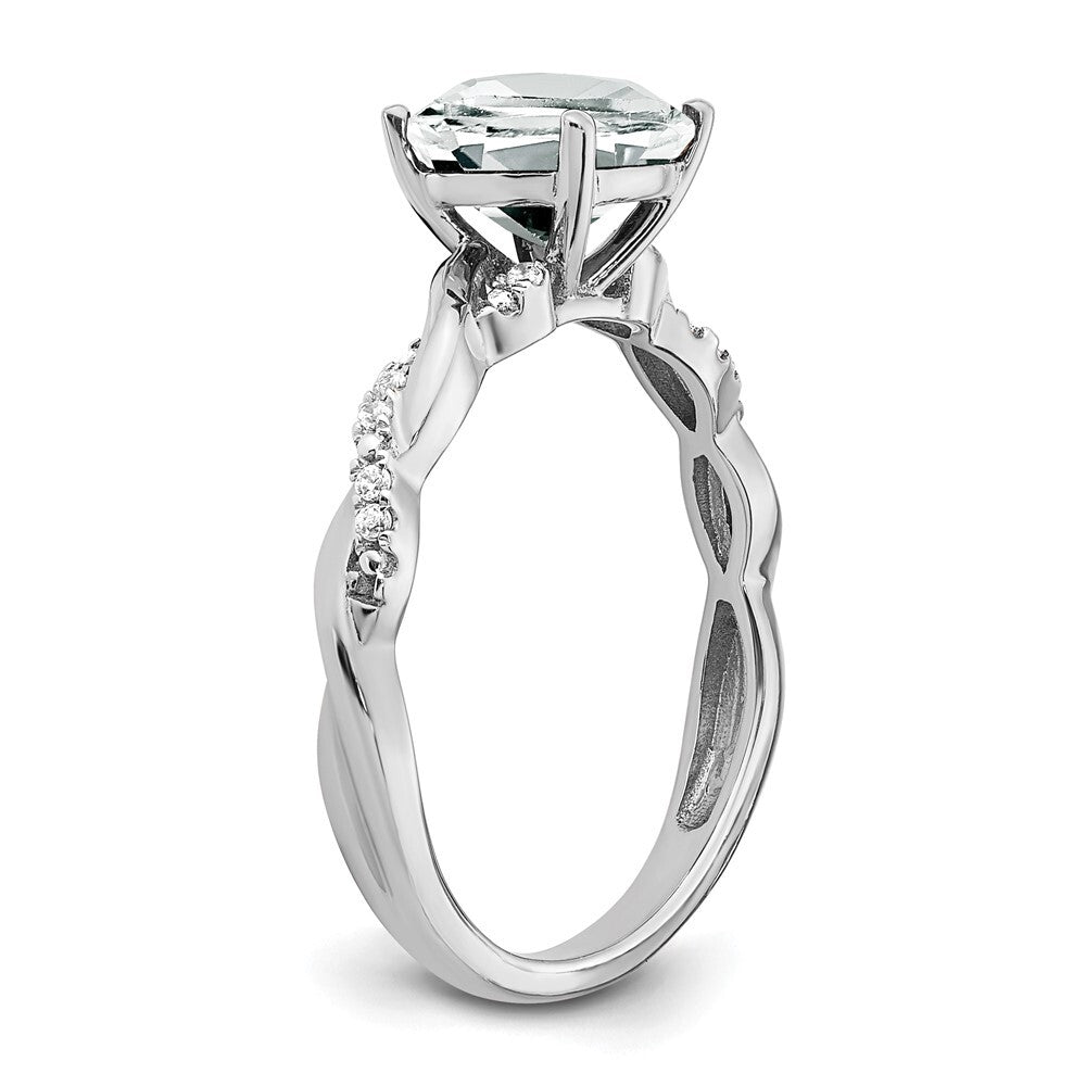 Sterling Silver Rhodium-plated White Topaz and Diamond Ring Size 8